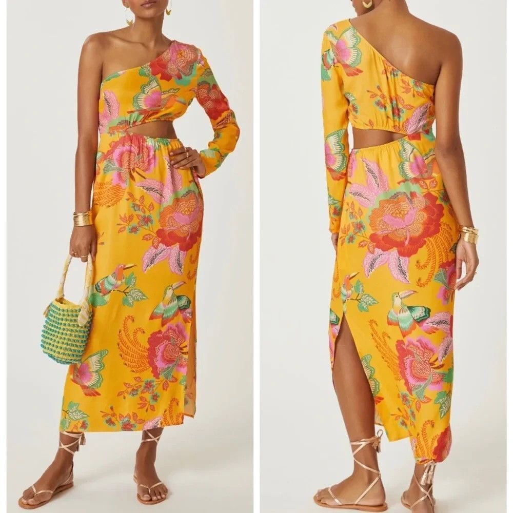 NWT Farm Rio x Anthropologie Single-Shoulder Printed Maxi Dress Size XS $230